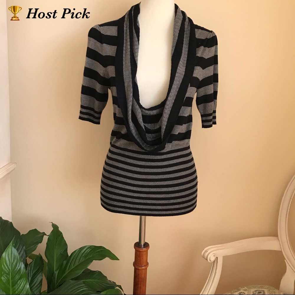 APT.9 Striped Black/Gray Cowl Neck sweater
